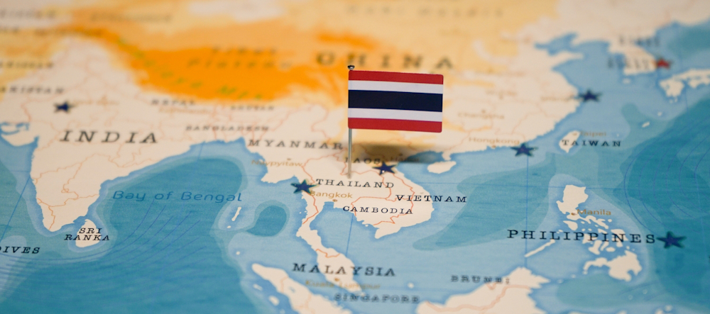 stylistic map of Southeast Asia with Thai flag