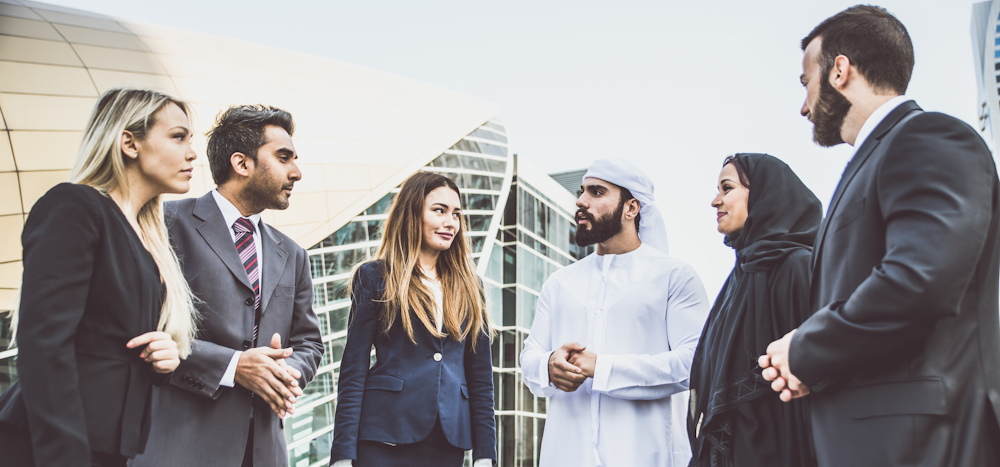 Business meeting of diverse professionals in the UAE